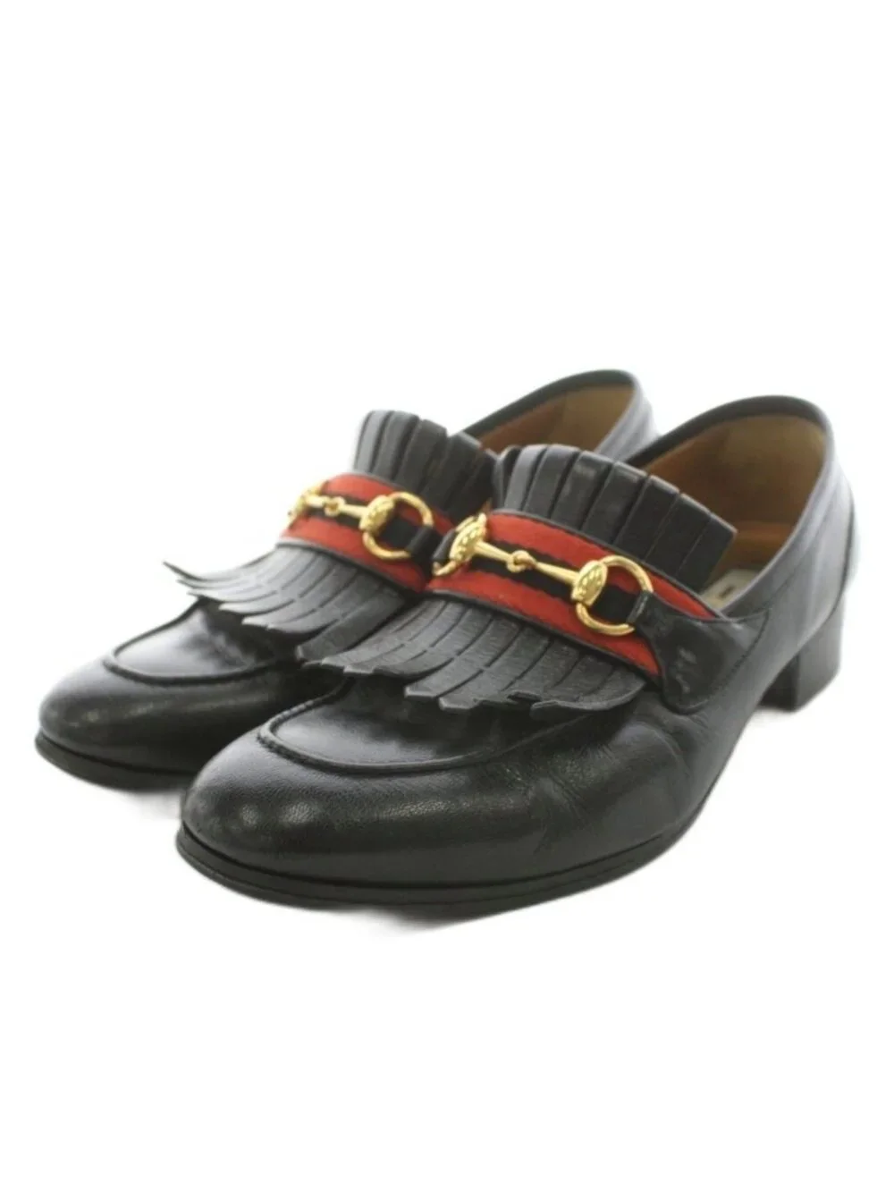 Gucci Horsebit Loafers Fringe Leather Black 8